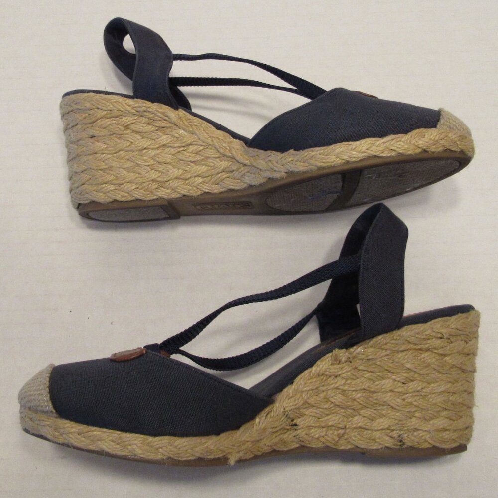 Chaps Clarisa Espadrille Wedge Slingback Blue Denim Sandals Size 6.5 - Picture 3 of 8